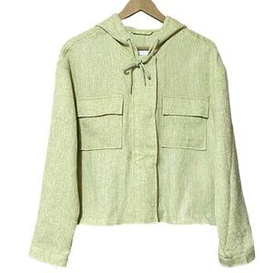 Avec Les Filles Jacket Women’s Large Light Green Tweed Cropped Hooded Casual NWT